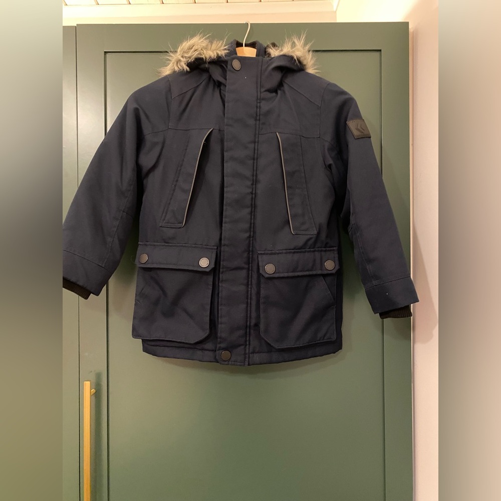 Children's Navy Winter Jacket with Faux Fur Trim